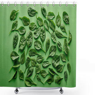 Personality  Top View Of Fresh And Organic Basil On Green Background  Shower Curtains