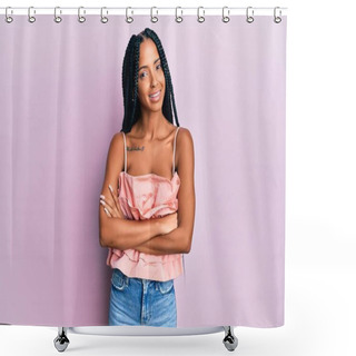 Personality  Beautiful Hispanic Woman Wearing Casual Clothes Happy Face Smiling With Crossed Arms Looking At The Camera. Positive Person.  Shower Curtains