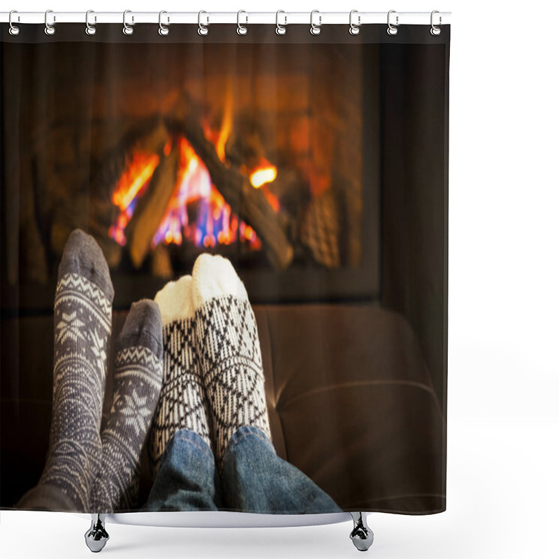 Personality  Feet warming by fireplace shower curtains