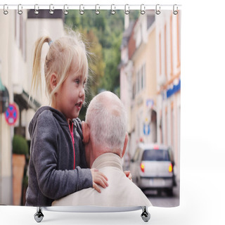 Personality  Grandfather Holding His Granddaughter Shower Curtains