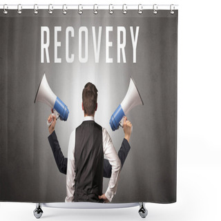 Personality  Rear View Of A Businessman With RECOVERY Inscription, Cyber Security Concept Shower Curtains