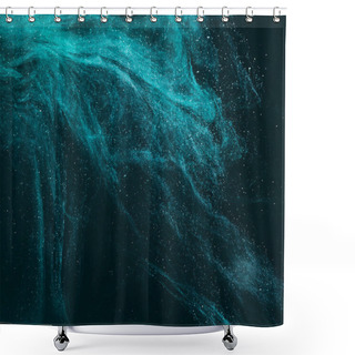 Personality  Magic Artistic Texture With Turquoise Paint On Black  Shower Curtains
