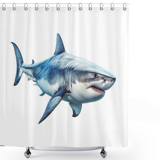 Personality  Awesome Great White Shark Isolated On White Background Shower Curtains