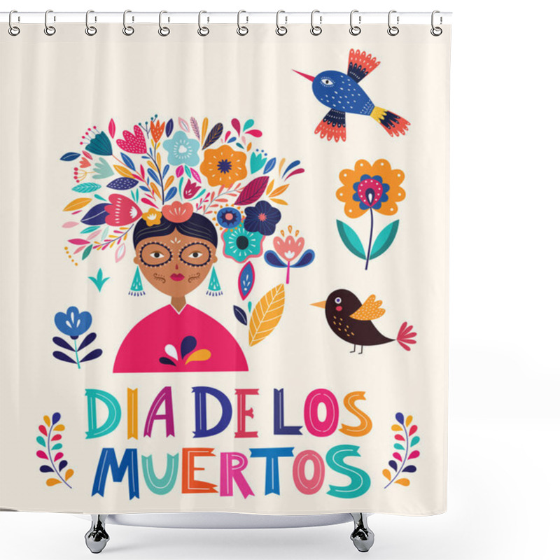 Personality  Beautiful vector illustration with design for Mexican holiday Dia De Los Muertros. Vector template with Mexican woman shower curtains