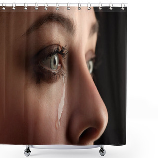 Personality  Beauty Girl Cry On Black Background Shower Curtains