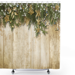 Personality  Christmas Border With Vintage Decoration Shower Curtains