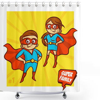 Personality  Super Family. Mother And Father Superheroes. Vector Illustartion Shower Curtains