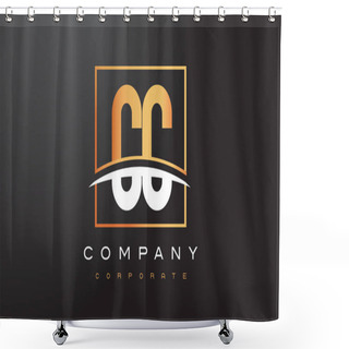 Personality  CC C C Golden Letter Logo Design With Gold Square And Swoosh. Shower Curtains