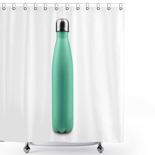 Personality  Close-up Of Reusable, Steel Thermo Eco Bottle For Water, Isolated On White Background, Color Of Aqua Menthe. Shower Curtains