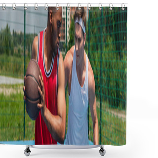 Personality  African American Man Playing Streetball With Friend Outdoors, Banner  Shower Curtains