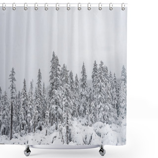 Personality  Winter Forest Snowy Taiga Hills Beautiful Beautiful Nature Of Russia. Taiga Forest In Winter. Frosty Snowy Overcast Weather Shower Curtains