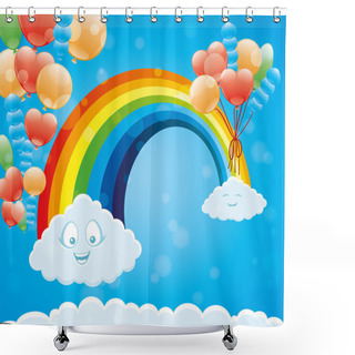 Personality  Funny Clouds, Rainbow And Balloons. Shower Curtains