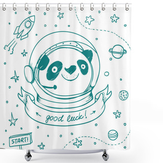 Personality  Hand Drawn Panda Astronaut  Shower Curtains