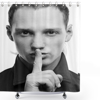 Personality  Black And White Portrait Of Handsome Man Hushing Shower Curtains