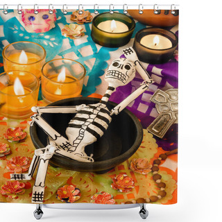 Personality  Mexican Day Of The Dead Offering (Dia De Muertos) Shower Curtains