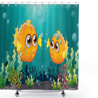 Personality  Two Puffer Fishes Under The Sea Shower Curtains