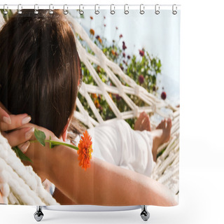 Personality  Young Woman In Hammock, Focus On The Flower Shower Curtains