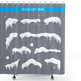 Personality  Snow Caps, Snowballs And Snowdrifts Set. Snow Cap Vector Collection. Winter Decoration Element. Snowy Elements On Winter Background. Cartoon Template. Snowfall And Snowflakes In Motion. Illustration. Shower Curtains