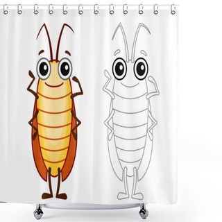 Personality  Funny Cockroach. Coloring Insect In A Cartoon Style Shower Curtains