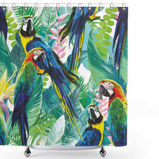 Personality  Colorful Parrots And Exotic Flowers Shower Curtains