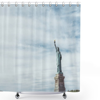 Personality  STATUE OF LIBERTY, NEW YORK, USA - OCTOBER 8, 2018: Statue Of Liberty In New York Against Blue Cloudy Sky Background, Usa Shower Curtains