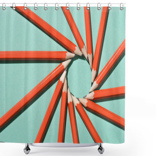 Personality  Top View Of Arranged Graphite Pencils Making Circle On Green  Shower Curtains