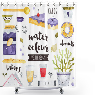 Personality  Homemade Sweets Watercolor Icons Shower Curtains