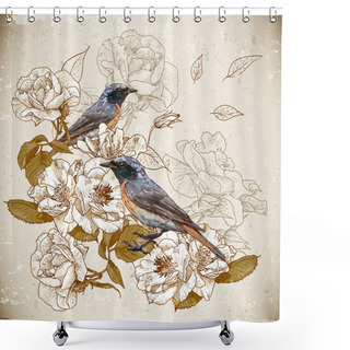 Personality  Vintage Floral Background With Birds Shower Curtains