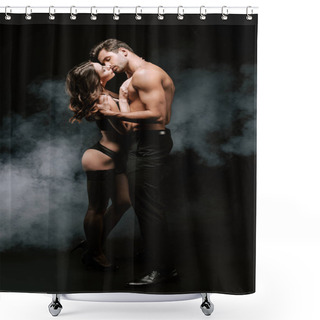Personality  Sexy Couple Kissing While Standing On Black With Smoke  Shower Curtains