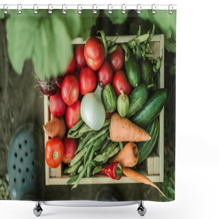 Personality  Woman Gathering Ripe Vegetables In The Garden. Shower Curtains