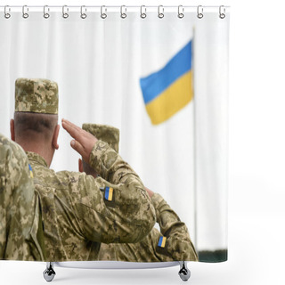 Personality  Ukrainian Soldiers Giving Salute. Flag Of Ukraine Shower Curtains