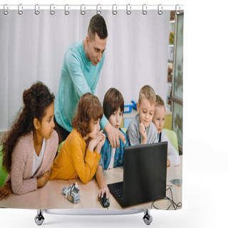 Personality  Little Kids Working With Teacher On Programming Class Shower Curtains