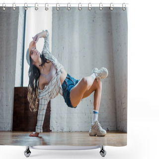 Personality  Flexible Girl Touching Cap And Dancing Hip-hop  Shower Curtains