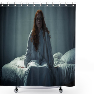 Personality  Crazy Female Demon In Nightgown Sitting On Bed Shower Curtains