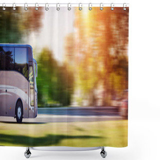 Personality  Bus On Asphalt Road In Beautiful Spring Day At Countryside Shower Curtains