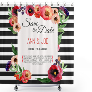 Personality  Vector Watercolor Template Save The Date With Floral Frame, Leaves. Artistic Vector Design For Banners, Greeting Cards,sales, Posters. Shower Curtains