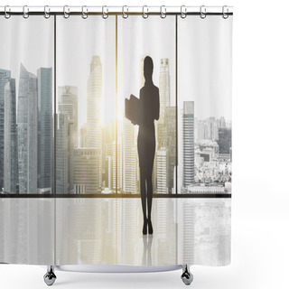 Personality  Silhouette Of Business Woman With Folders Shower Curtains