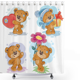 Personality  Set Vector Clip Art Illustrations Of Teddy Bears Shower Curtains