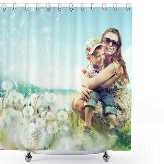 Personality  Pretty Mom Huging Her Small Lovely Boy Shower Curtains
