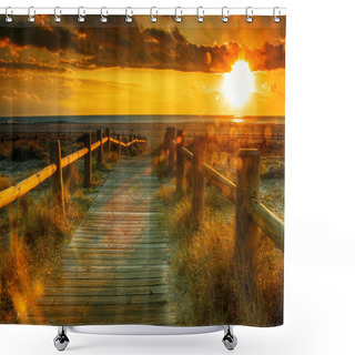 Personality  Sunset Beach-This Photo Made By Hdr Technic Shower Curtains