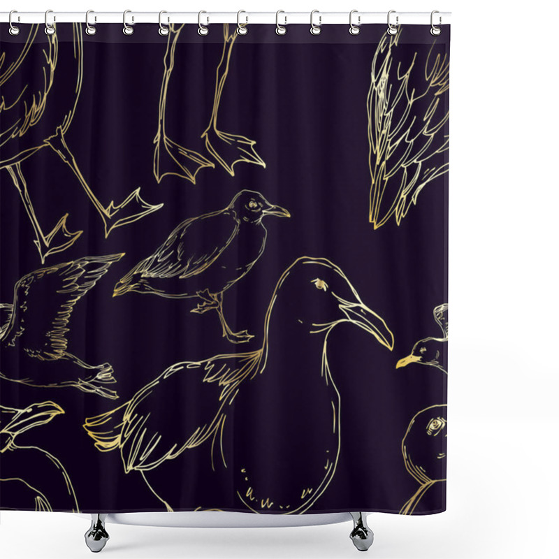 Personality  Vector Sky bird seagull in a wildlife isolated. Black and white engraved ink art. Seamless background pattern. shower curtains