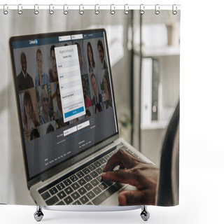 Personality  Cropped View Of African American Businessperson Using Laptop With Linkedin Website On Screen Shower Curtains