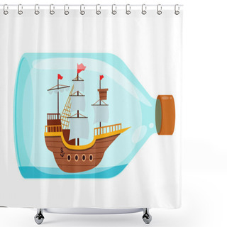 Personality  Cute Ship In The Bottle Replica Decoration Shower Curtains