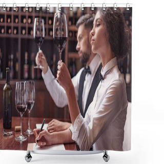 Personality  Sommeliers Tasting Wine In Cellar Shower Curtains