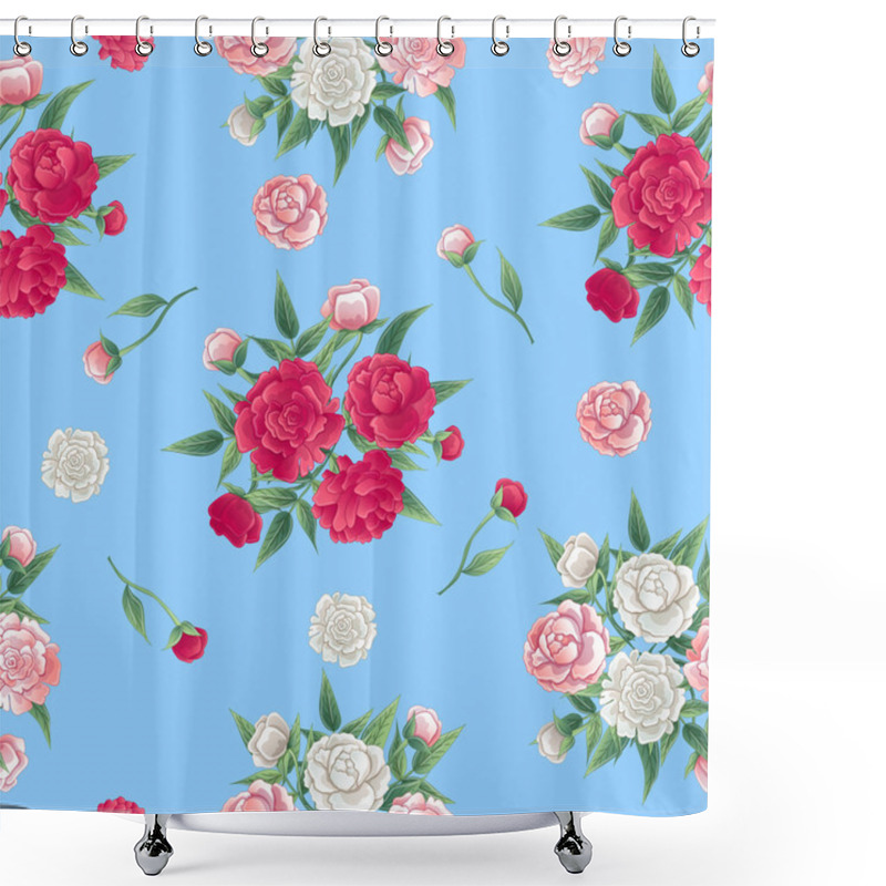 Personality  Floral Seamless Pattern. Peonies Background. Pink And White Peon. Vector Illustration Shower Curtains
