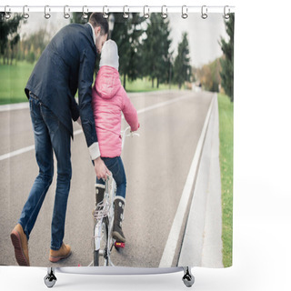 Personality  Father Teaching Daughter To Ride Bicycle Shower Curtains