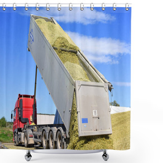 Personality  Kalush, Ukraine September 14, 2017: Fill Of The Silage Trench Of Corn Silage On A Dairy Farm Near The Town Of Kalush, Western Ukraine. Shower Curtains