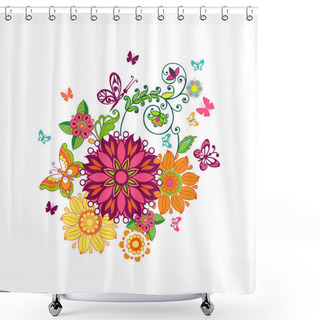 Personality  Ornate Ornament With Fantastic Flowers With Paisley And Butterflies.Vector Illustration. Shower Curtains