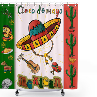 Personality  Vector Illustration Of The Design Of The Flag Sticker On The Mexican Theme Of Cinco De Mayo Celebration All Elements On A Separate Layer Shower Curtains