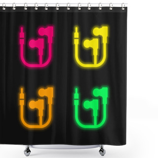 Personality  Big Earphones Four Color Glowing Neon Vector Icon Shower Curtains